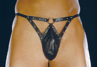 Men’s Soft Leather "Ring" Front Studded G-String